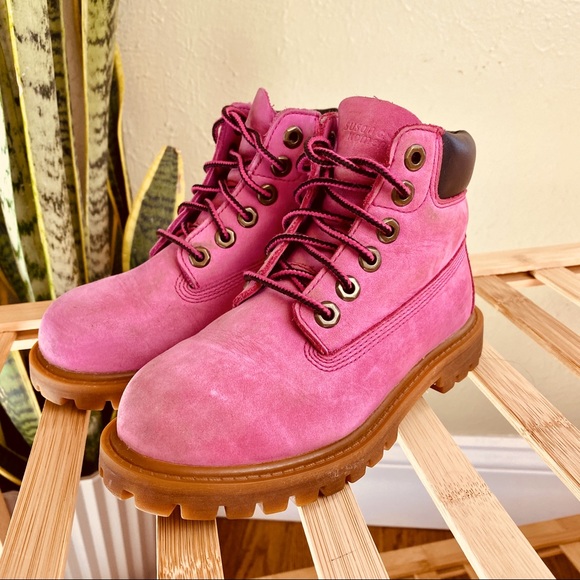 TIMBERLAND Pink Boots Susan Komen Limited Edition Kids 11 Leather Barbiecore - Picture 4 of 14
